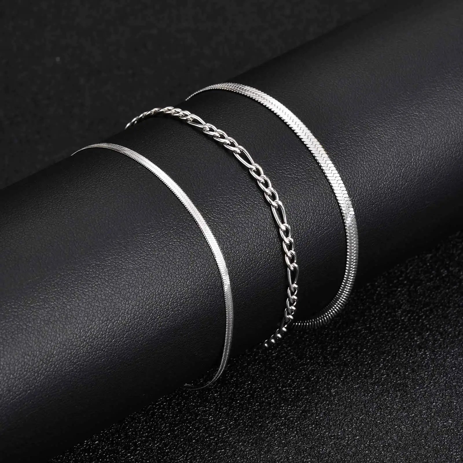 Minimal Chain Bracelet Set Silver — Stainless Steel