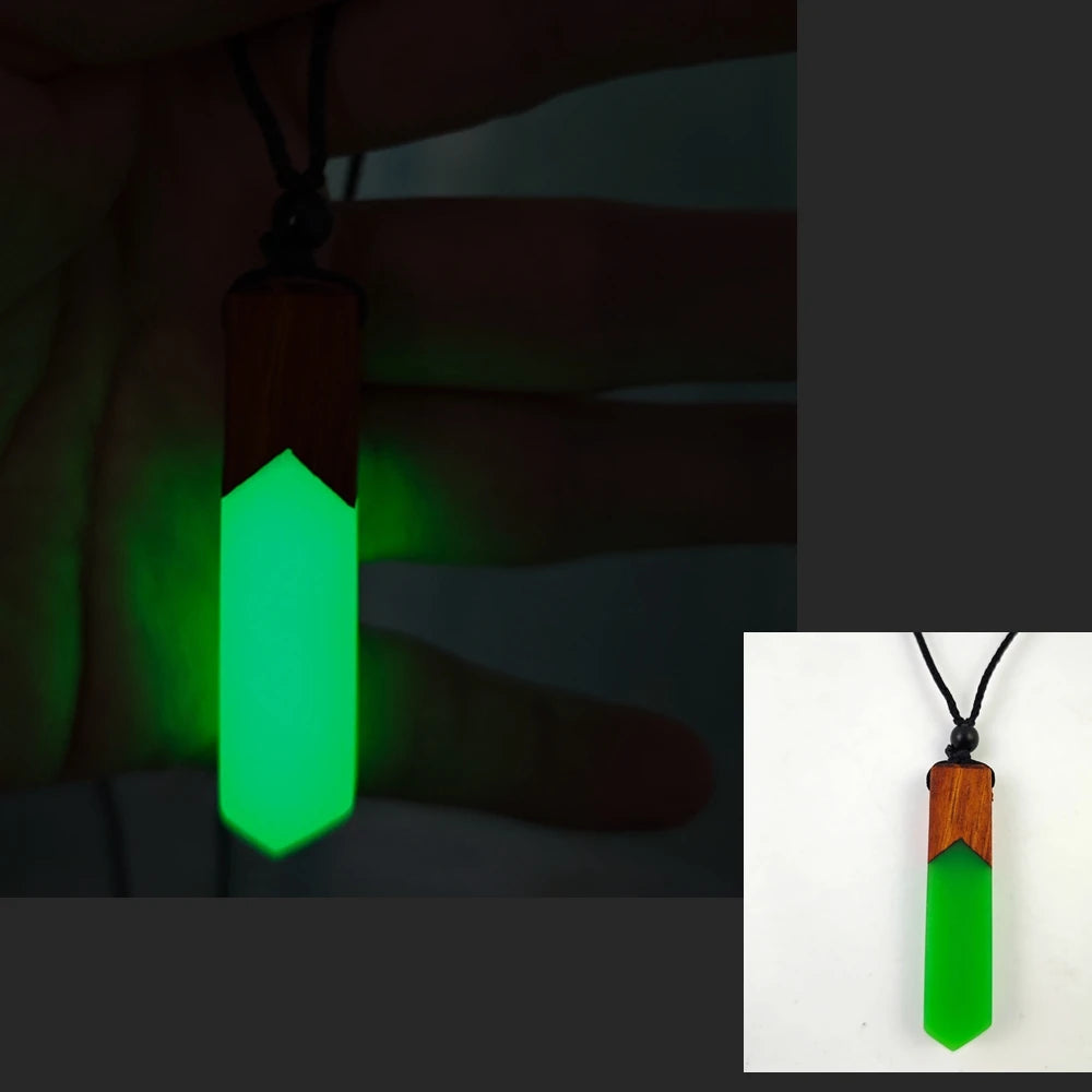 Wood Resin Night Light Pendant Necklace