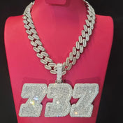 Cuban Iced Out Name Number Pendant Necklace — Two-Tone