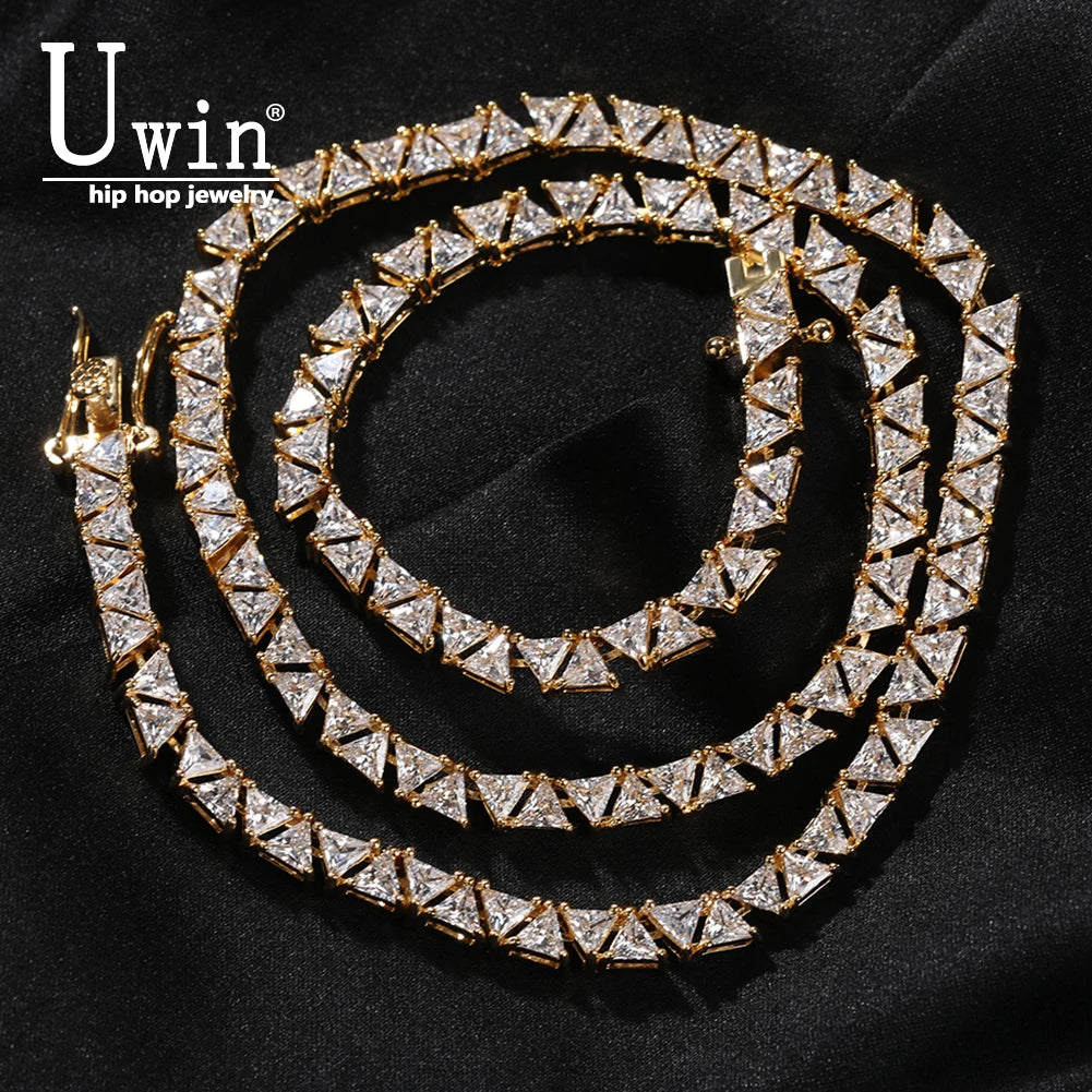 UWIN Triangle Tennis Chain Necklace Full Iced Out CZ Cuban Chain Cubic Zircon Fashion Luxurious Choker HipHop Jewelry