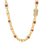 Gold Iced Out Heart Cuban Chain Necklace Colorful