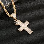 ‌Elegant Cross Pendant Necklace with CZ Stones Copper Chain Jewelry for Everyday Wear Gift Giving‌‌
