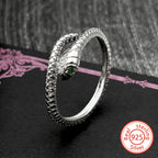 Snake Silver Ring Sterling Green Zircons Eye Matte