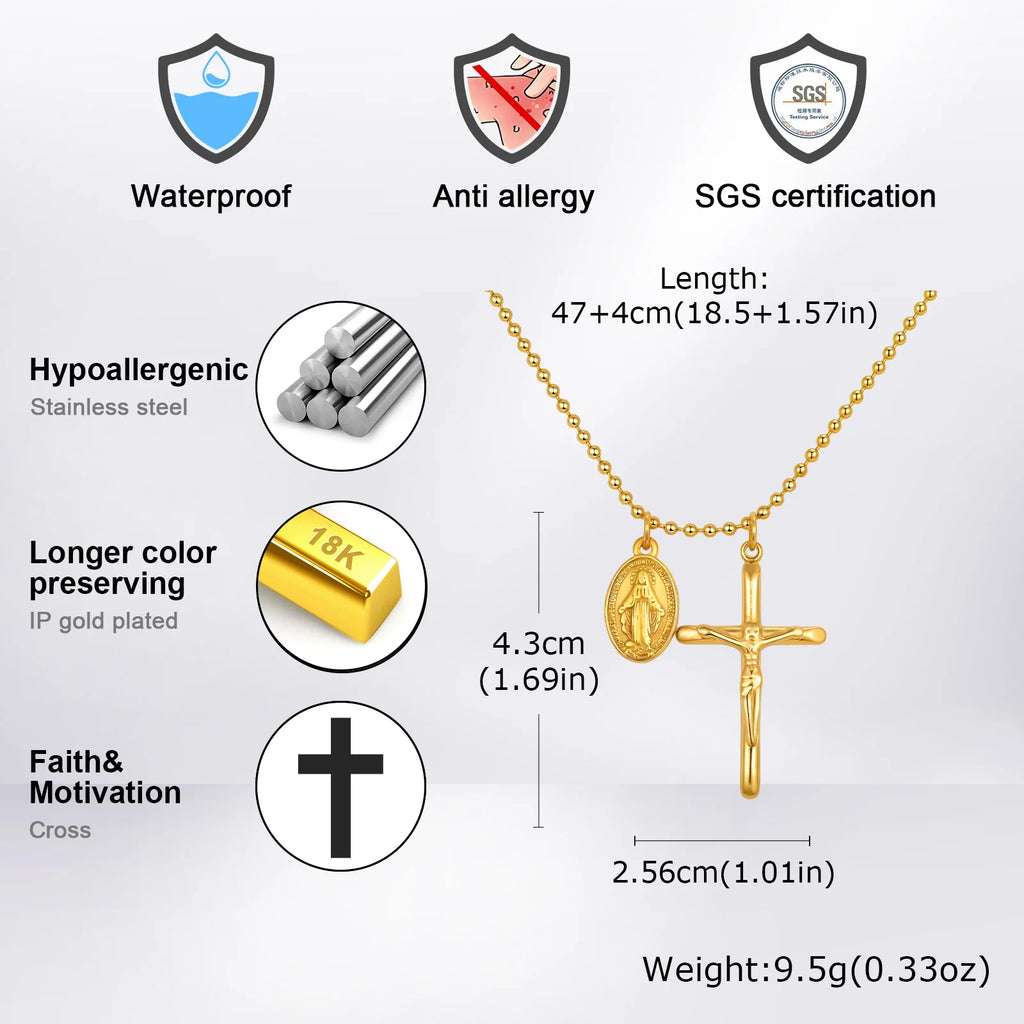 Virgin Mary Cross Pendant Necklace — Stainless Steel