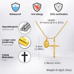 Vintage Virgin Mary Cross Pendant Necklace for Men, Fashion Stainless Steel Beaded Chain Necklace, Religious Prayer Jewelry