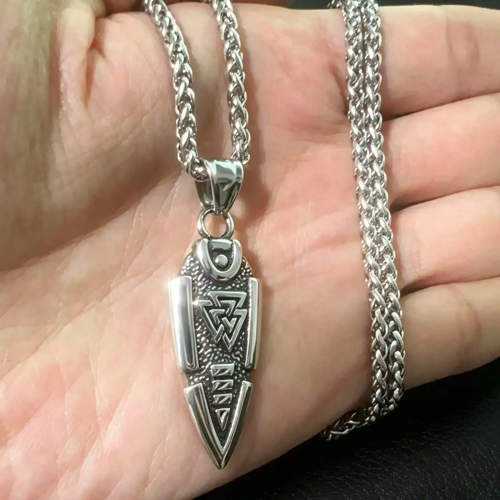 HNSP 316L Stainless Steel Viking Runes Norse Odin Spear Pendant Chain Necklace For Men Jewelry Accessory Gift