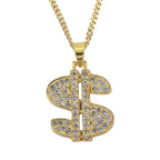 Dollar Sign Coin Pendant Necklace — Gold-Tone