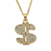 Dollar Sign Coin Pendant Necklace — Gold-Tone