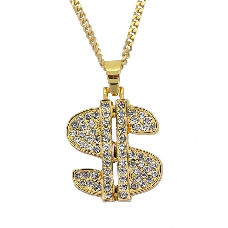 Dollar Sign Coin Pendant Necklace — Gold-Tone