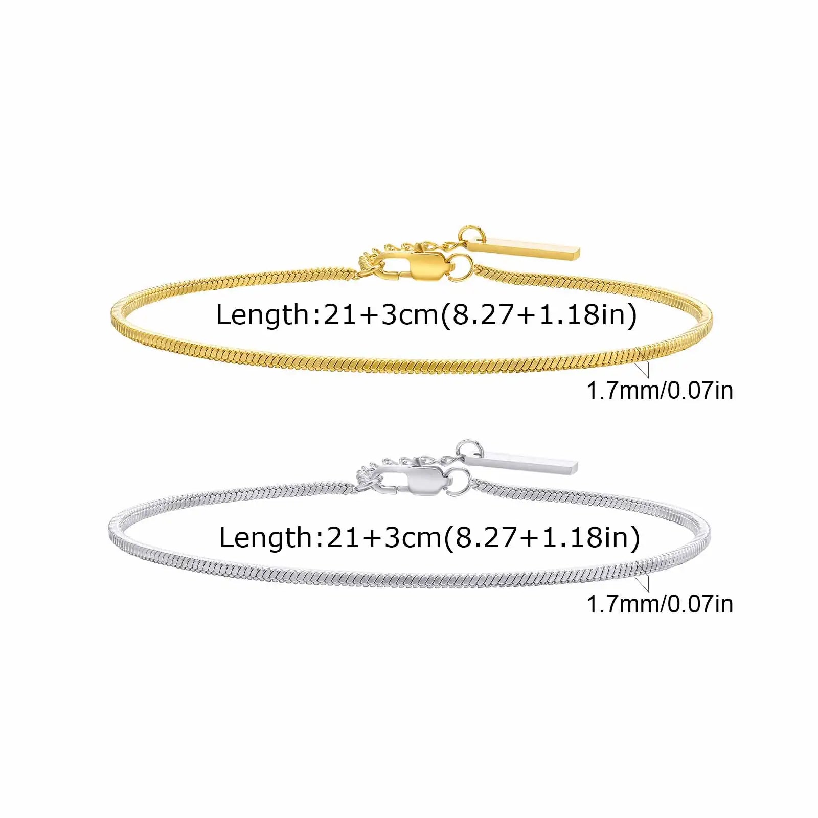 Vnox 2pcs/Set Cuban Figaro Rope Snake Chain Bracelet Set for Men Boys, Gold Black Silver Color Stainless Steel Wristband Jewelry