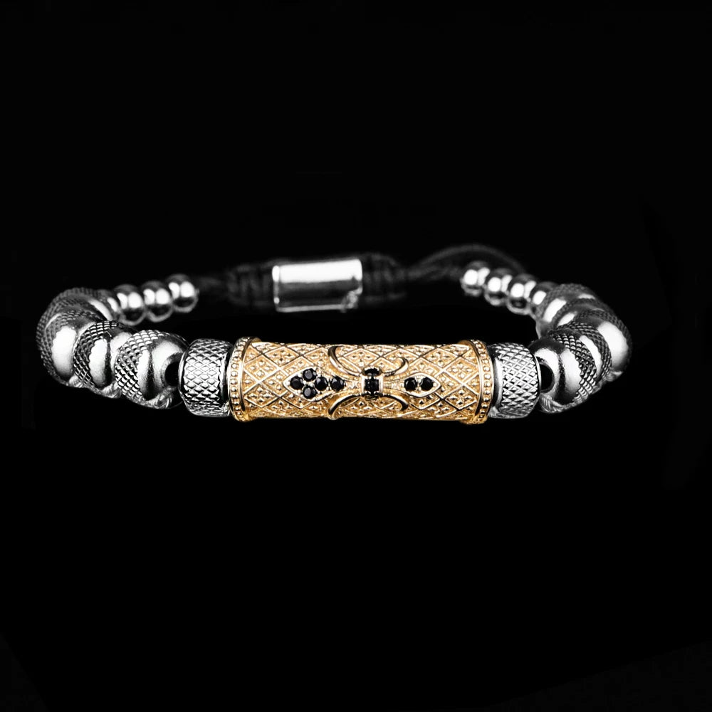 Flower Cross Roman Numeral Bracelet for Men — Stainless Steel