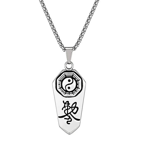 Yin Yang Runes Amulet Pendant Necklace — Two-Tone Sweater Chain