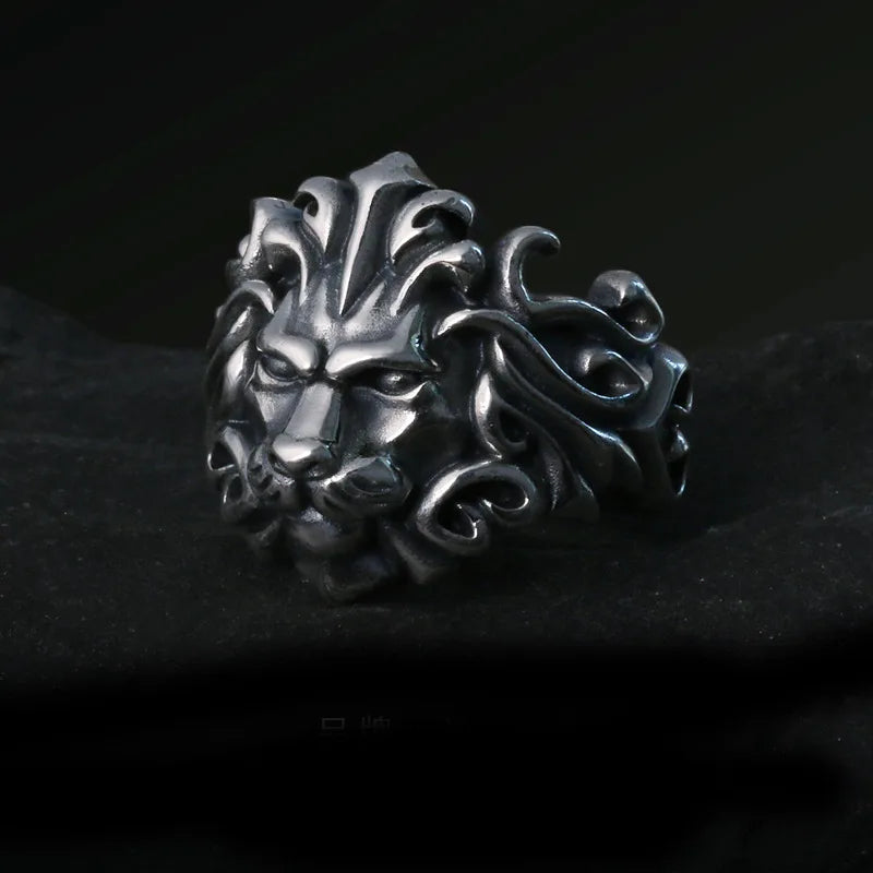 Retro Lion Open Ring — Silver