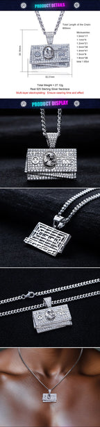 Iced Out Dollar Bill Pendant — 925 Silver