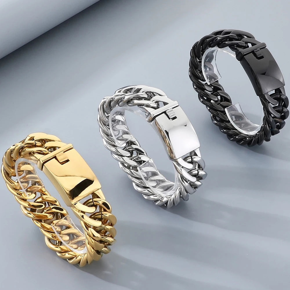 Cool 17MM Width Curb Cuban Link Chain Bracelet for Man Polished Stainless Steel Men's Bracelets Punk Rock Jewelry