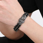 Biker Men‘s Bracelet Punk Braided Leather With Skull Lion Head Buckle Rope Cool Hip Hop Stainless Steel Jewelry Gift