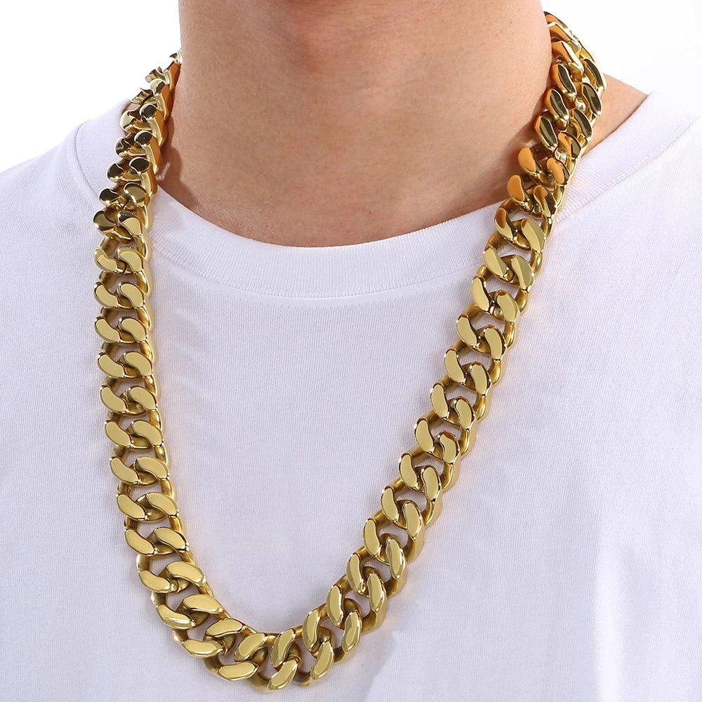 Massive Cool 20mm Width 70cm Long Chain Man Necklace 316L Stainless Steel Curb Cuban Link Chains On Neck Jewelry Men's