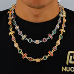 Gold Iced Out Chain Necklace Ruby Emerald 18K