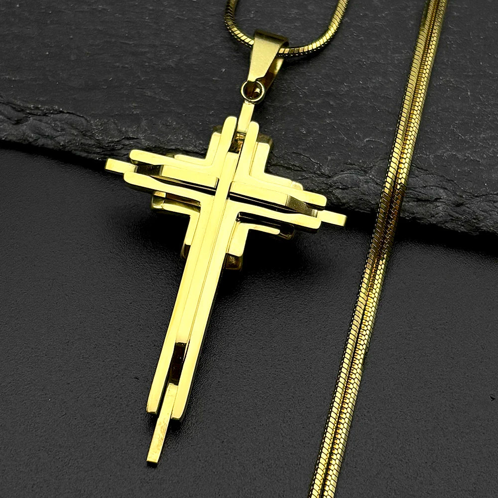 Multi-Layer Jesus Crucifix Pendant Necklace — Stainless Steel