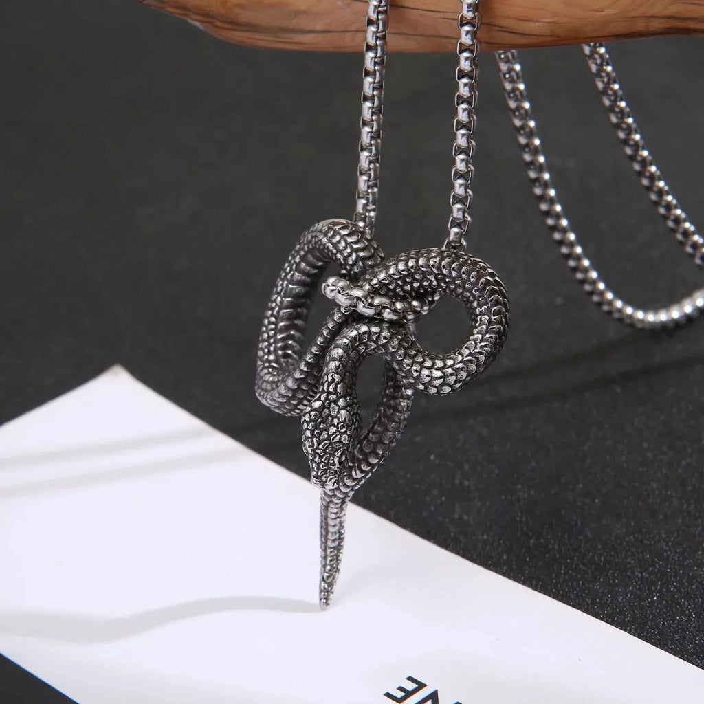 Silver Snake Pendant Necklace Stainless Steel