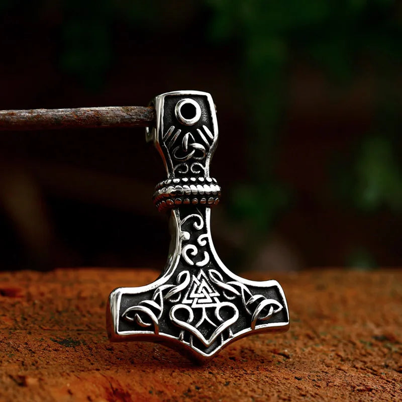 BEIER thor's hammer mjolnir pendant necklace viking scandinavian norse viking necklace with stainless steel chain