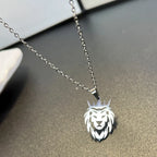 Stainless Steel Cut Lion Necklace Gold Plated Pendant Lion Pendant Engraved Disc Charm Wild Lion Men and Women