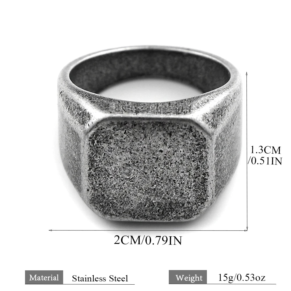 Vintage Polished Square Signet Ring — Stainless Steel