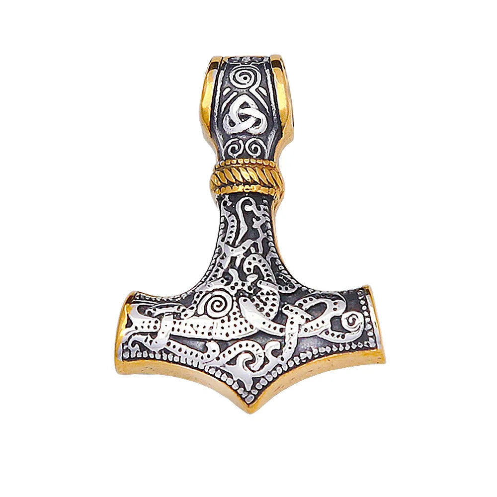 Unique Vintage Viking Thor Hammer Pendant For Men Stainless Steel Celtic Knot Necklace Punk Amulet Jewelry Gifts