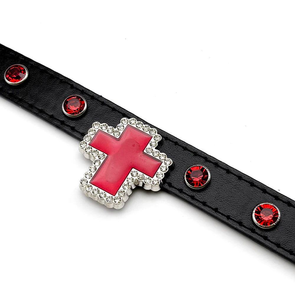 Gothic Cross Leather Choker Necklace