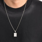 Checkered Square Pendant Necklace — Stainless Steel