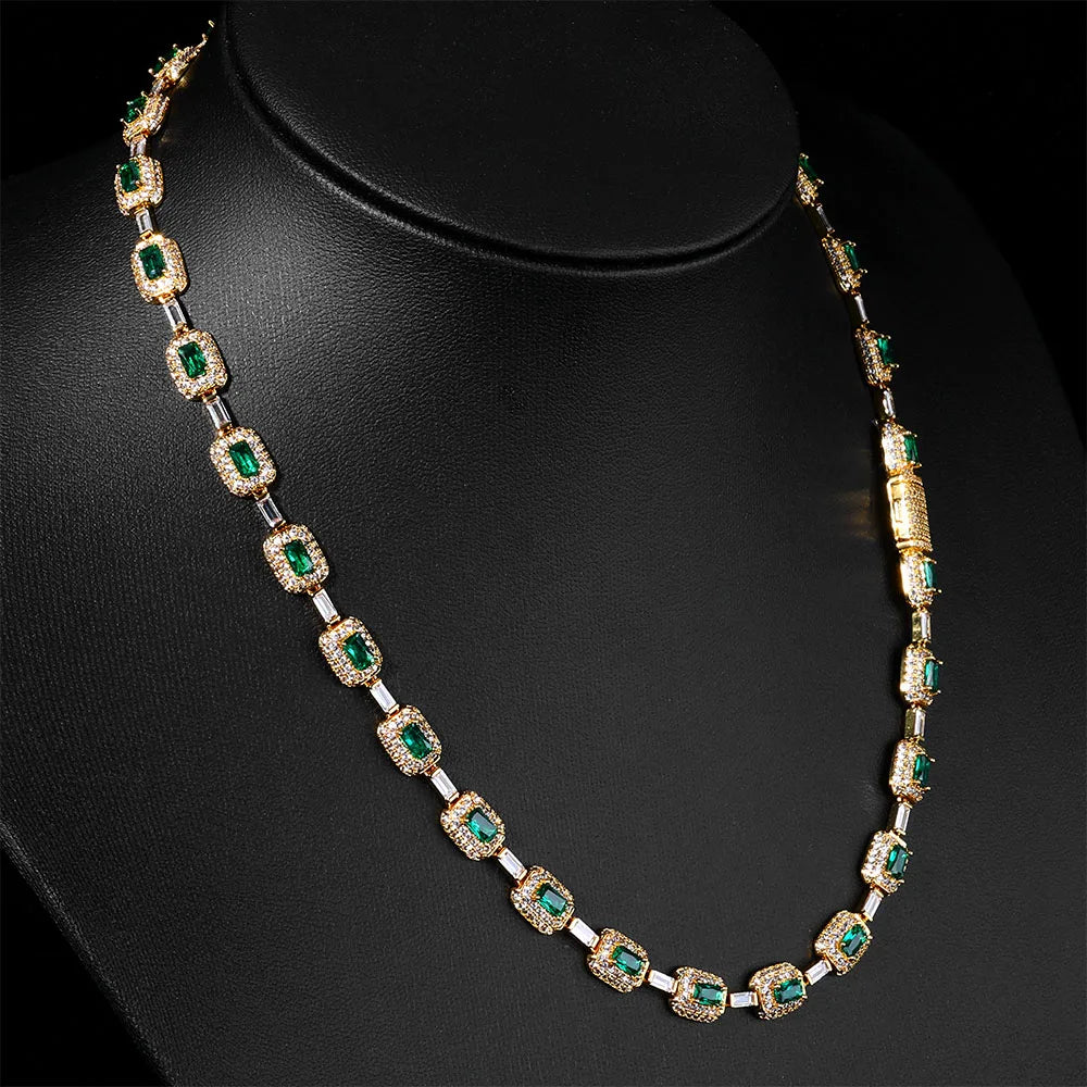 Tennis Chain Necklace Stainless Steel Green CZ