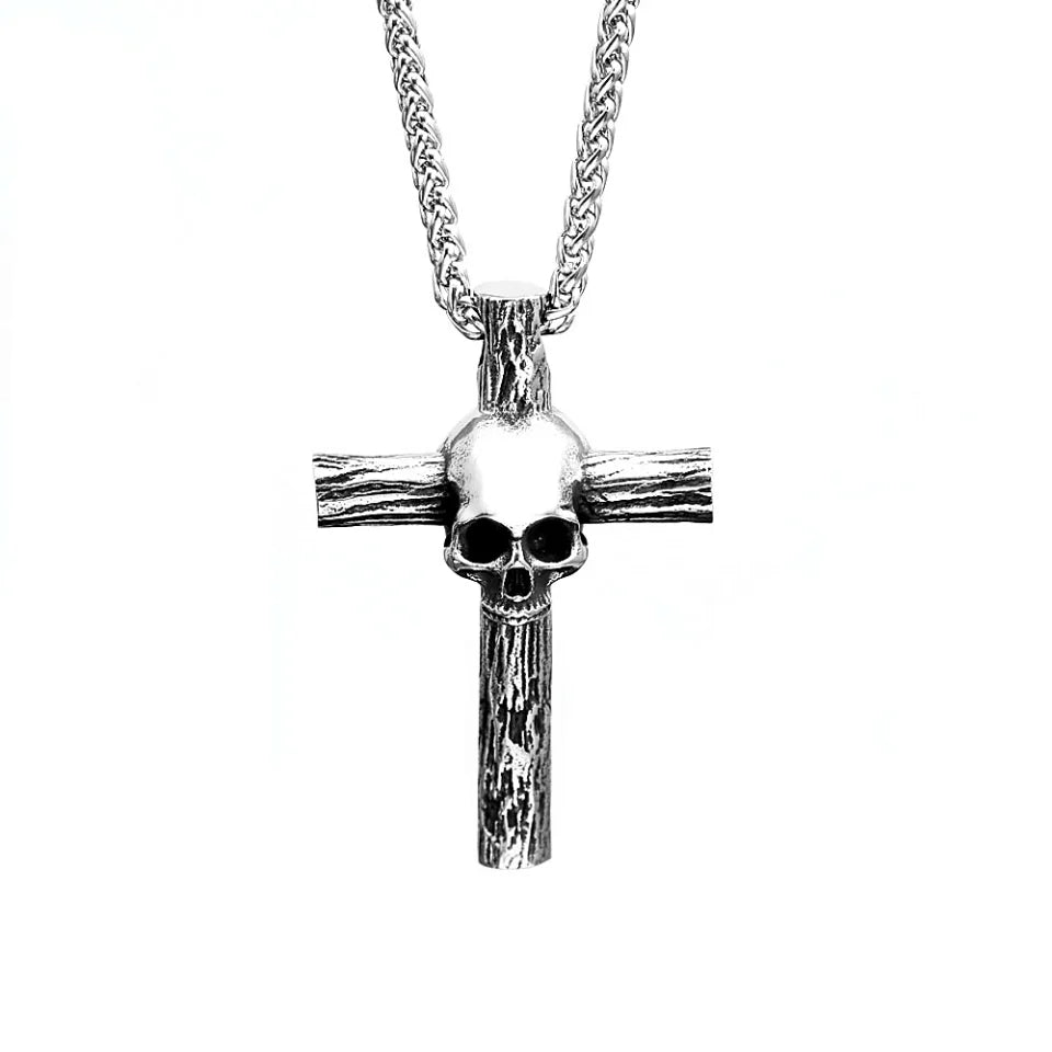 Gothic Stainless Steel Skull Cross Pendant Necklace For Men Women Fashion Punk Hip Hop Simple Necklaces Party Jewelry