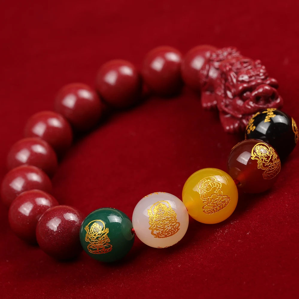 Natural Cinnabar FengShui PiXiu Lucky Red Rope Man Bracelet Good Luck Charm Wealth Attraction Protection Bracelet for