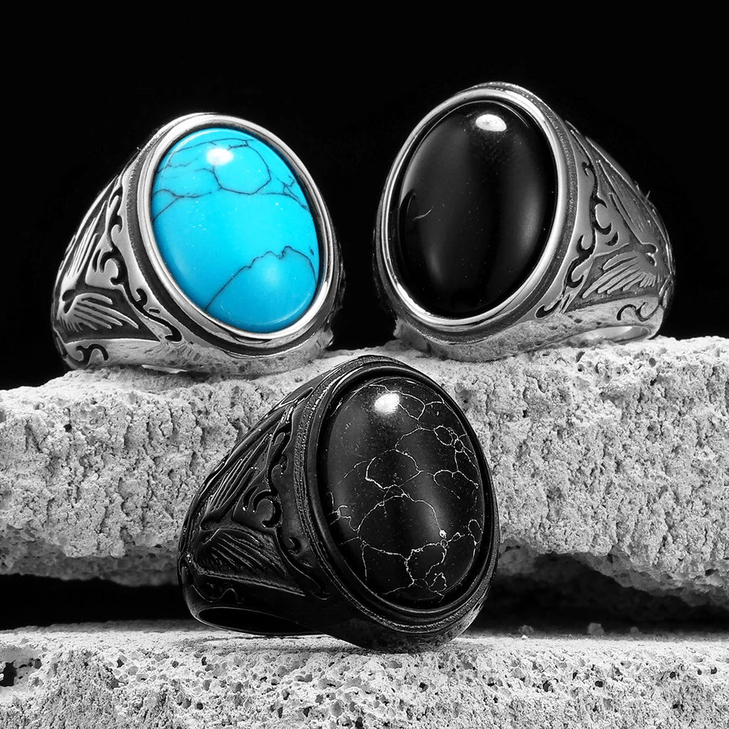 Black Turquoise Ring — Stainless Steel