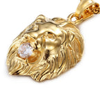 Gold Iced Out Lion Pendant Necklace CZ