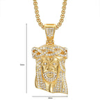 Religious Iced Out Bling Christ Jesus Head Pendant Stainless Steel Cubic Zirconia Christian Necklace for Women Men
