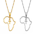 Egyptian Ankh Cross Africa Map Necklace — Stainless Steel