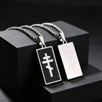 Orthodox Church Cross Necklace — Black Enamel, Stainless Steel