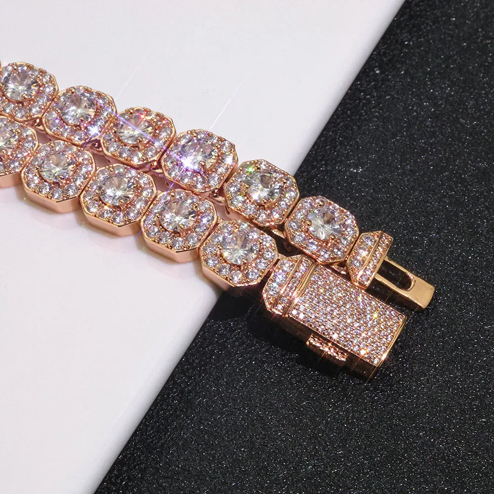 Rose Gold Tennis Chain Necklace 10/12MM Cluster