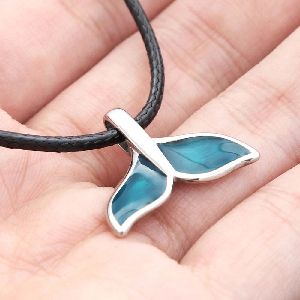 Fashion Blue Whale Fish Tail Pendant Necklaces For Men Women Stainless Steel Fashion Accessory Animal Theme Jewelry Party Gifts