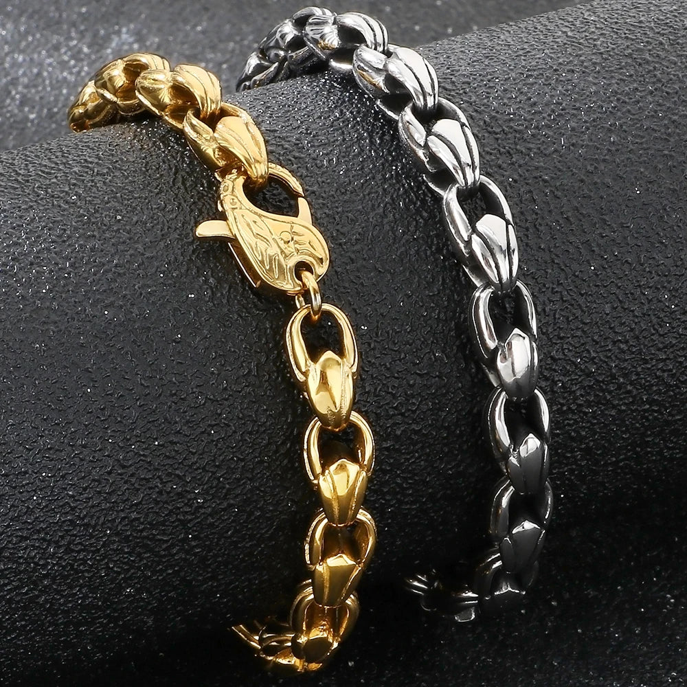 Vintage Punk Stainless Steel Men's Bracelet 7mm Vacuum Plated Cuban Link Chain With Spring Claw Clasp Waterproof