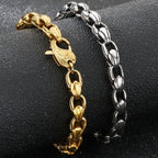 Vintage Punk Stainless Steel Men's Bracelet 7mm Vacuum Plated Cuban Link Chain With Spring Claw Clasp Waterproof