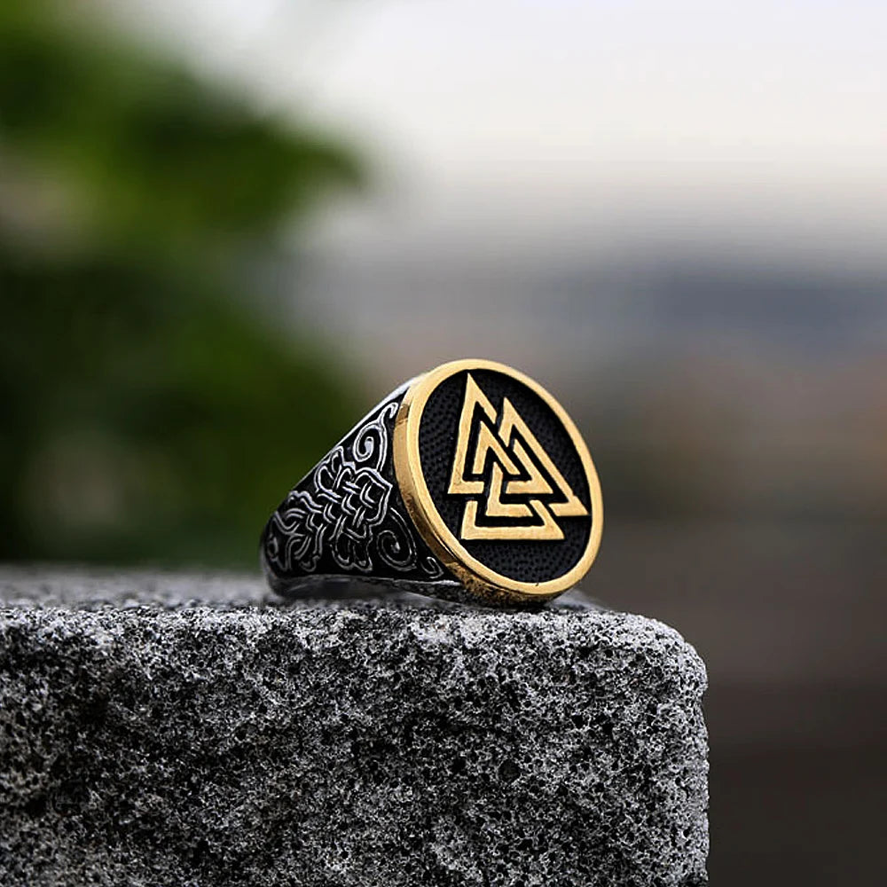 Creative Vintage Stainless Steel Viking Valknut Ring Men Boy Nordic Irish Celtics Knot Ring Biker Amulet Jewelry Gift Rings