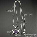 Moon Gold Pendant Witchcraft Triple Amethyst Wicca