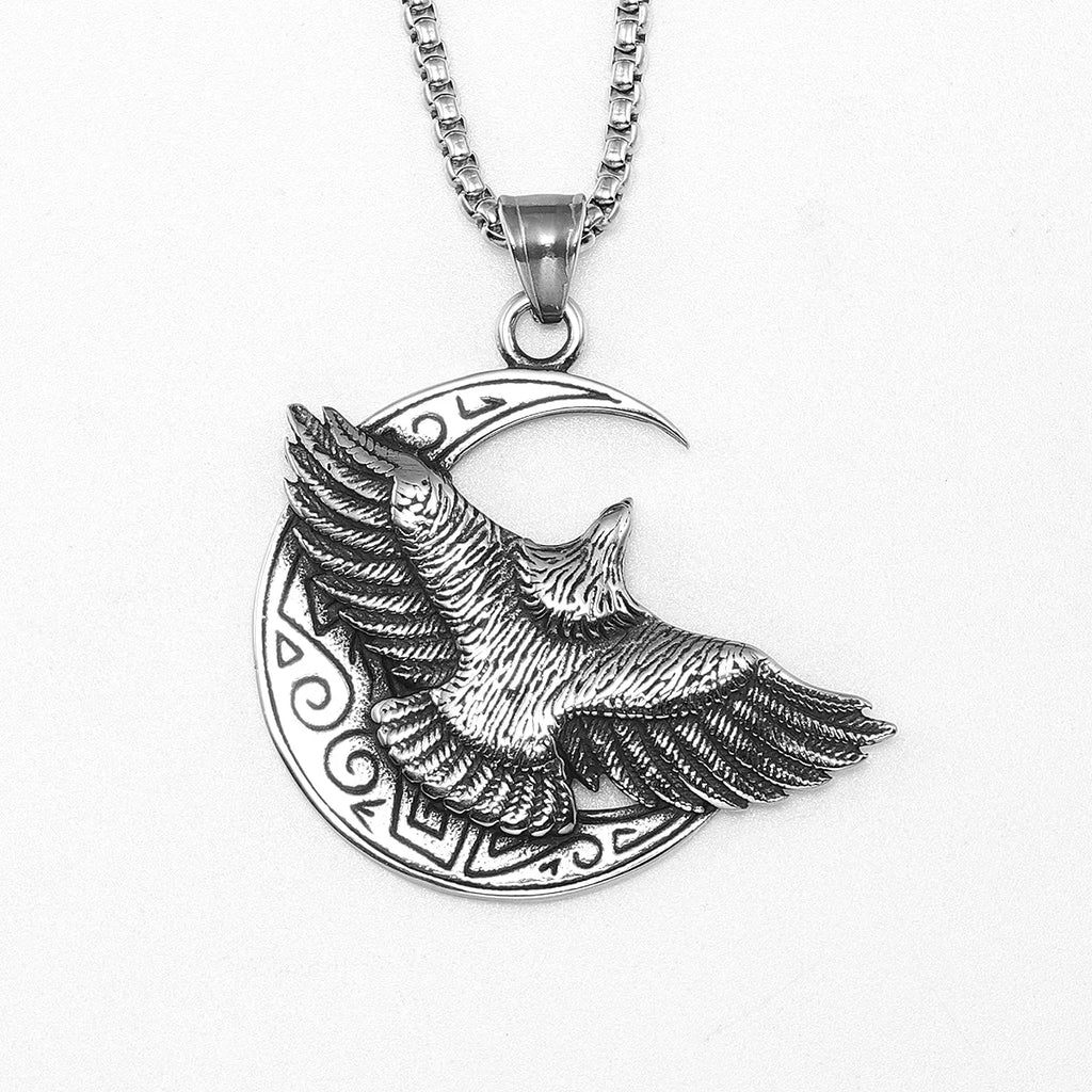 Eagle Moon Pendant Necklace — Stainless Steel