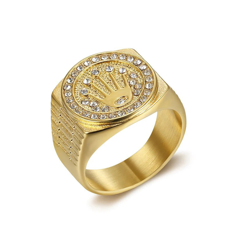 Crown & Shield Signet Ring — Gold Silver, Stainless Steel