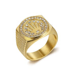 Crown & Shield Signet Ring — Gold Silver, Stainless Steel