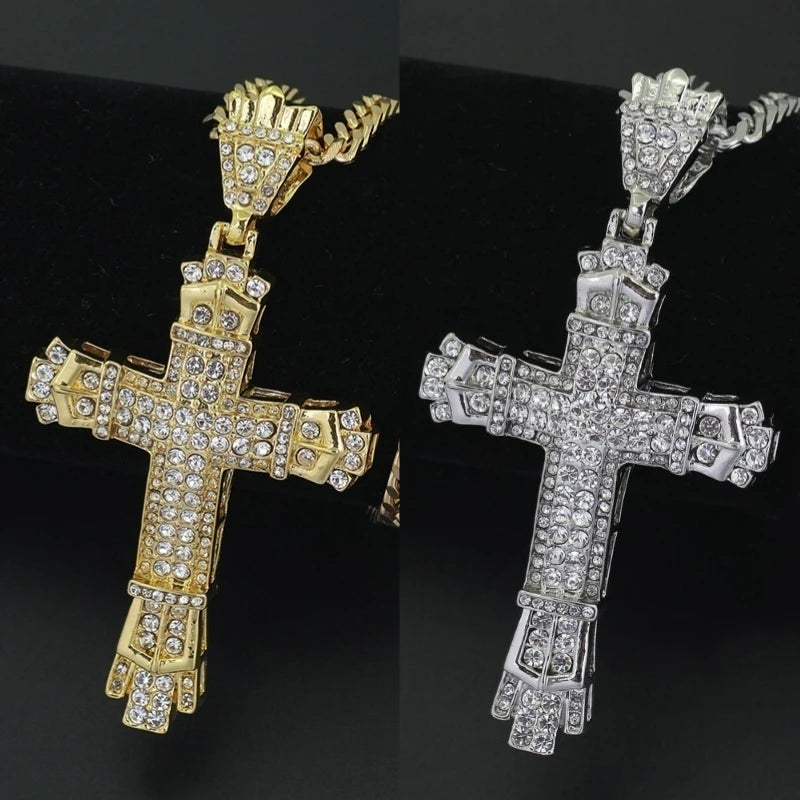 Rhinestone Christian Cross Pendant — Silver