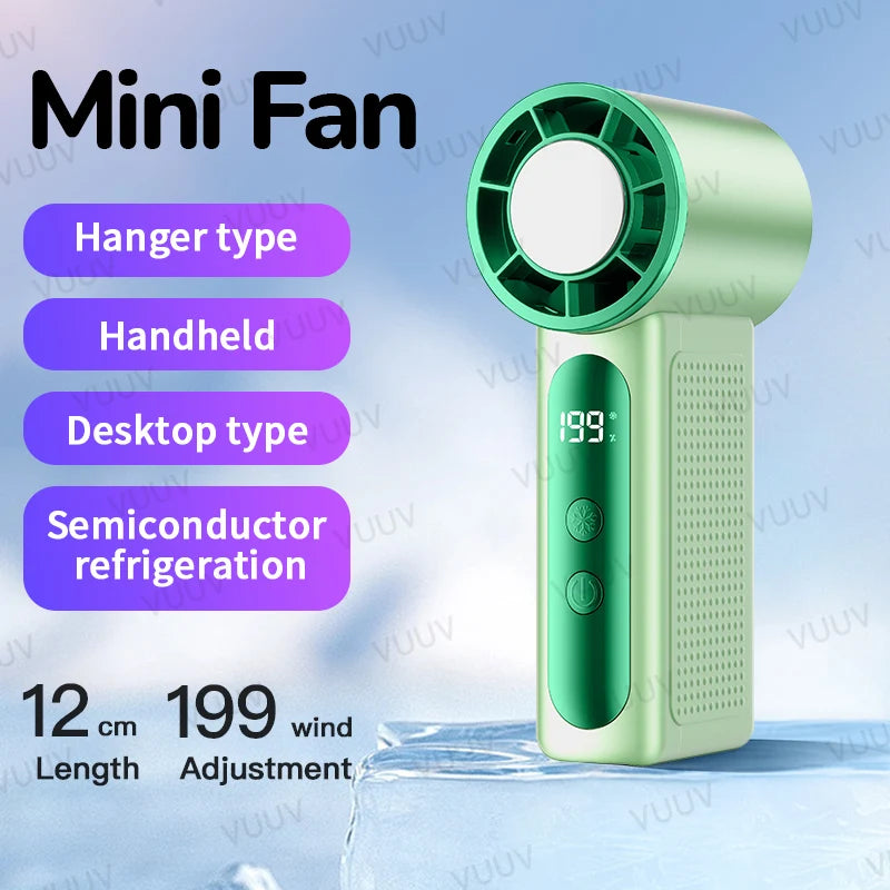 VUUV 2000mAh Portable Fan Rechargeable 5 Speed Mini Air Conditioner Small Fan Air Cooler with LED Digital Display
