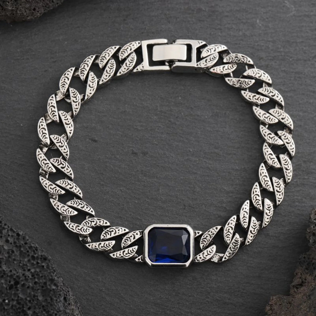 Cuban Blue Stone Chain Bracelet — Stainless Steel